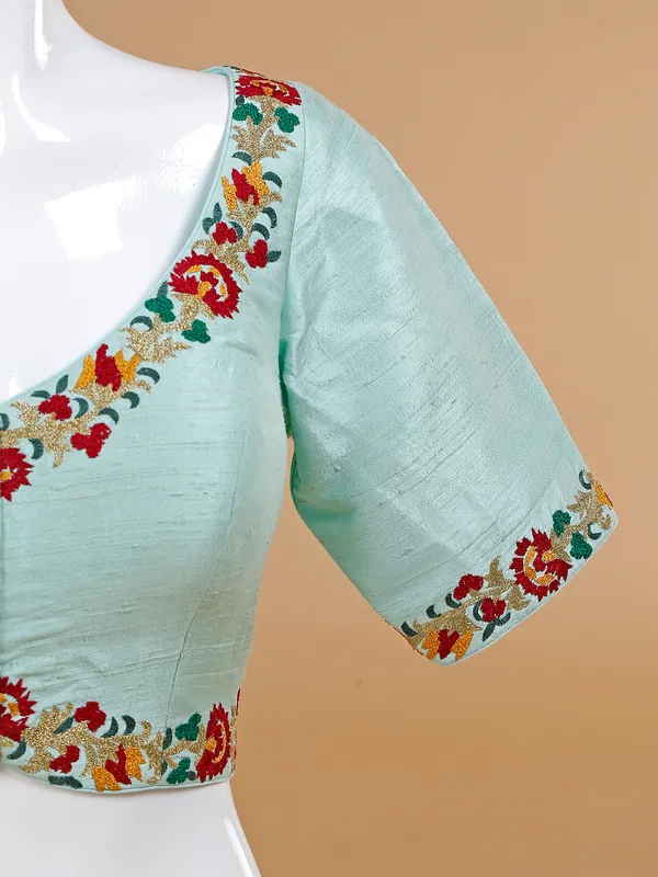 Mint green raw silk blouse