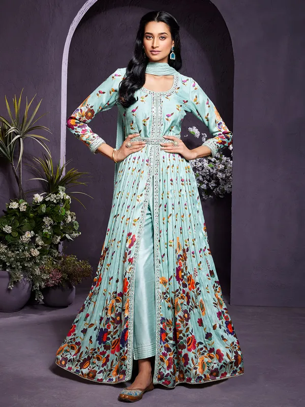 Mint green raw silk salwar suit