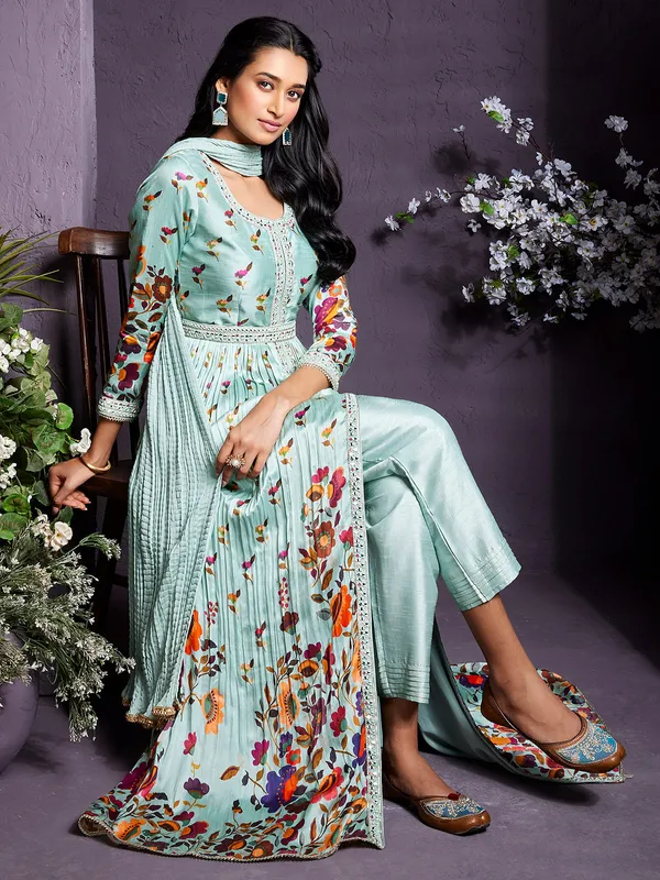 Mint green raw silk salwar suit