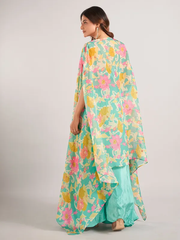 Mint green satin silk wedding wear palazzo suit