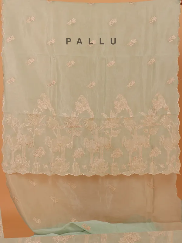 Mint green semi organza saree for festive