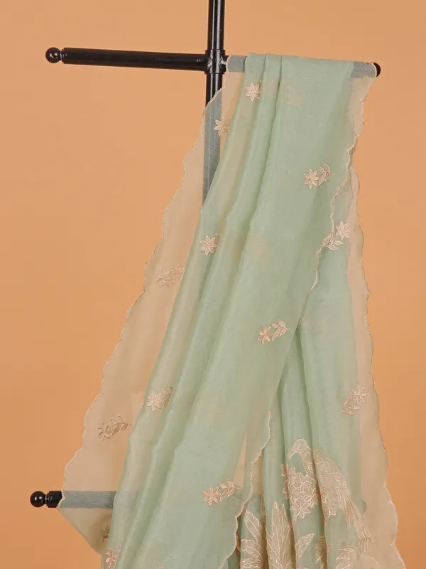 Mint green semi organza saree for festive