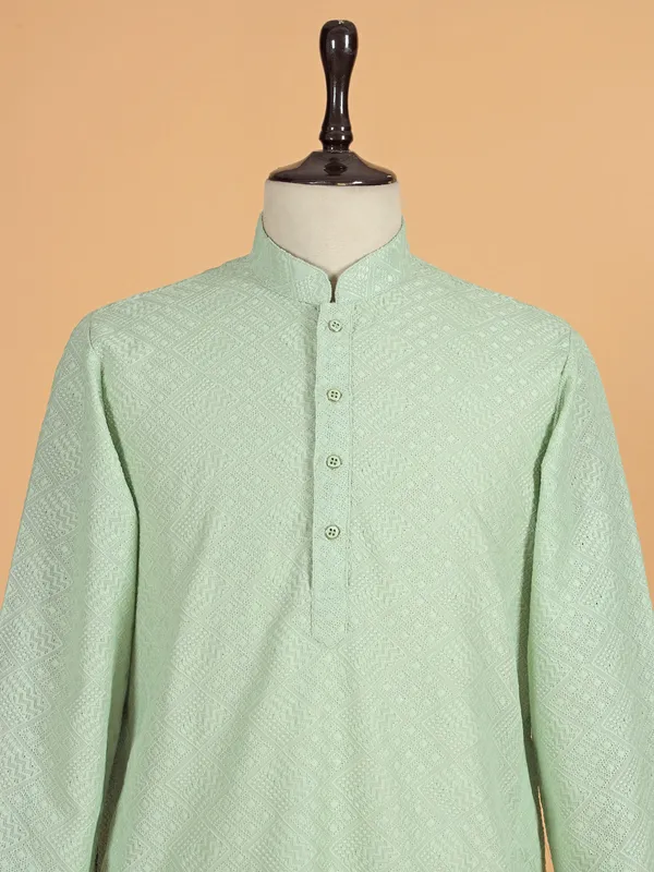 Mint green silk kurta suit for festive
