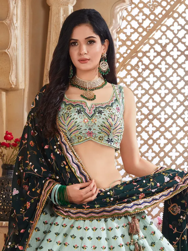 Mint green silk lehenga choli with dupatta