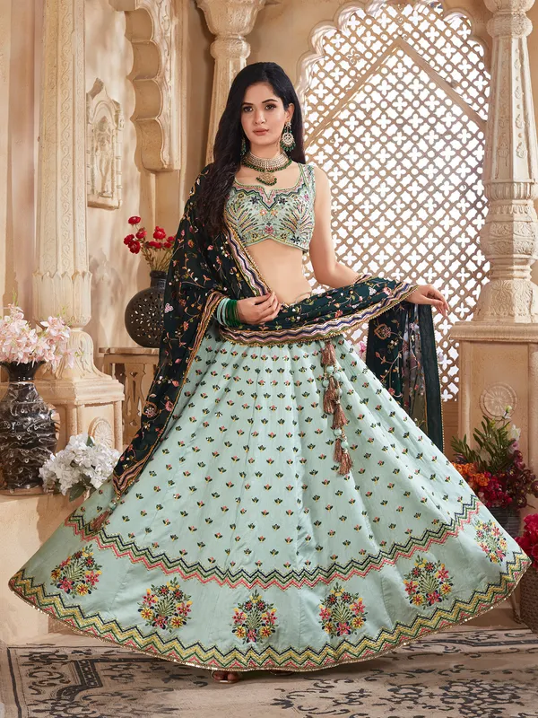 Mint green silk lehenga choli with dupatta
