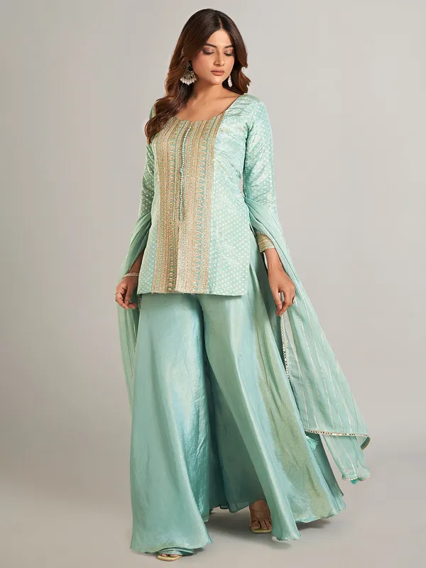 Mint green silk palazzo suit
