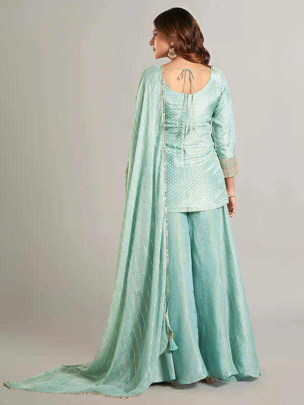 Mint green silk palazzo suit