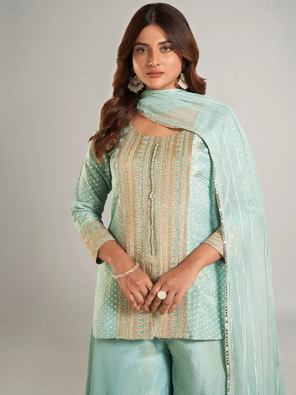Mint green silk palazzo suit