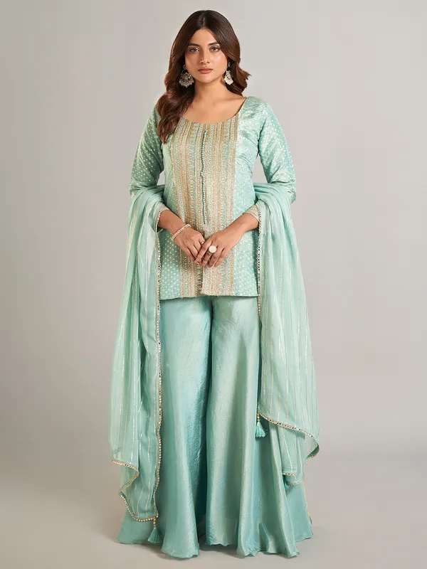 Mint green silk palazzo suit