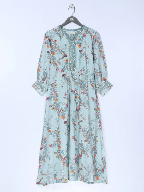 Mint green silk printed kurti