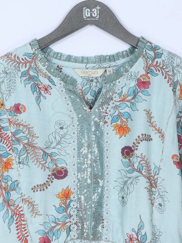 Mint green silk printed kurti