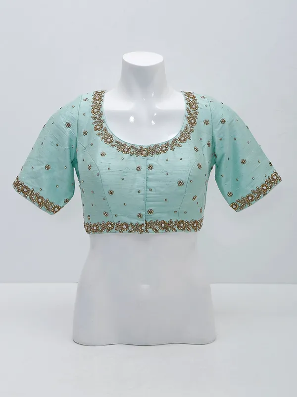 Mint green silk ready made blouse