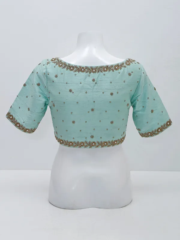 Mint green silk ready made blouse