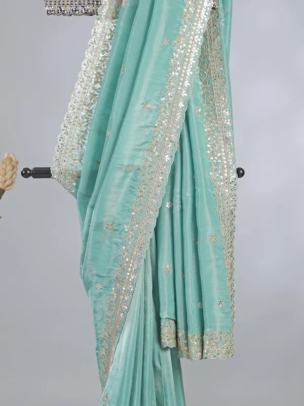 Mint green silk saree with gota work