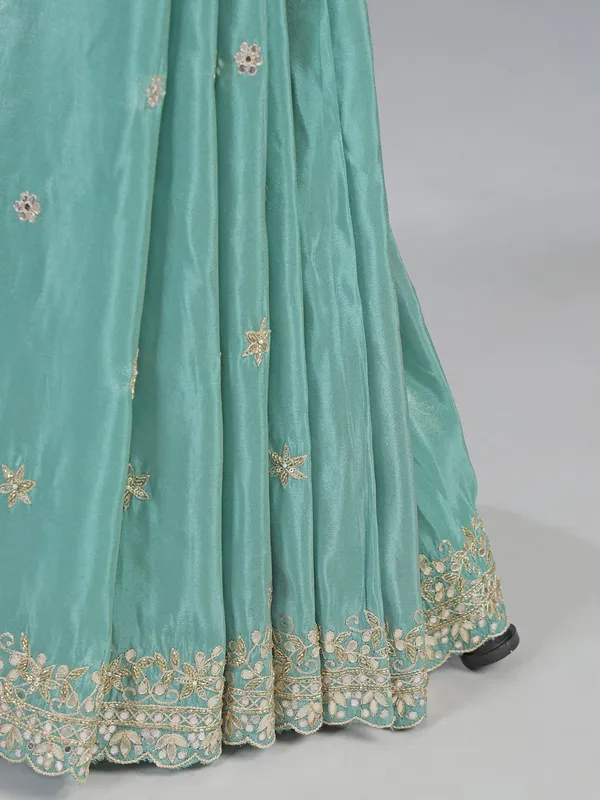 Mint green silk saree with gota work