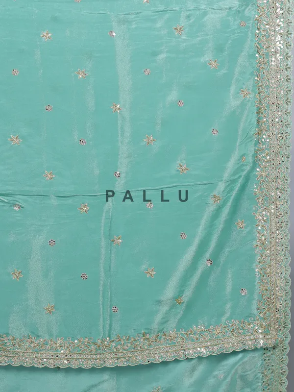 Mint green silk saree with gota work