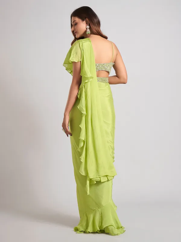 Mint green silk saree with ready made blouse
