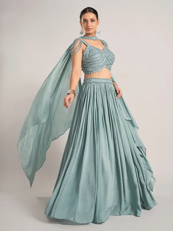 Mint green silk wedding wear lehenga choli