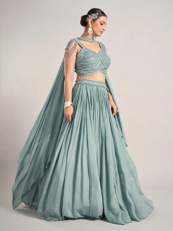 Mint green silk wedding wear lehenga choli