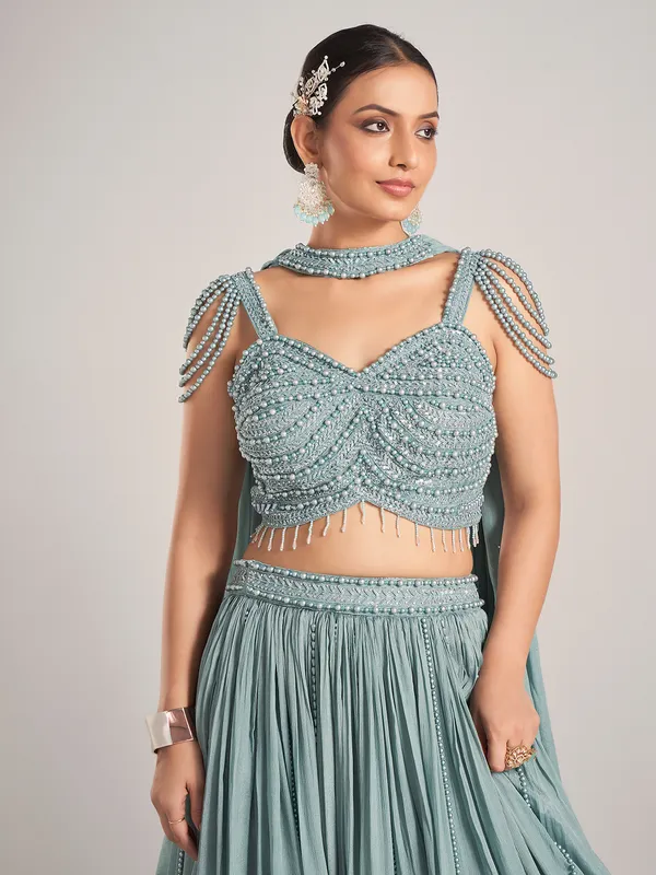 Mint green silk wedding wear lehenga choli