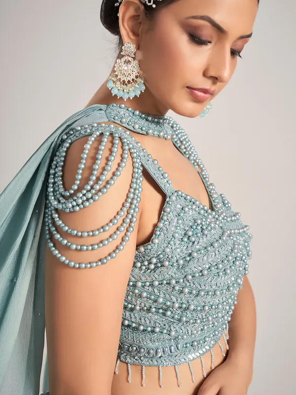 Mint green silk wedding wear lehenga choli