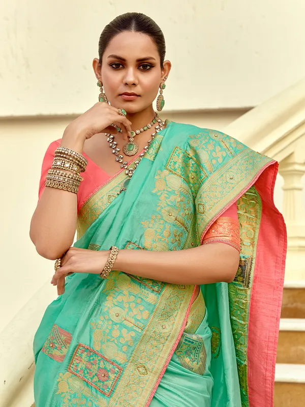 Mint Green silk wedding wear saree for wedding wear