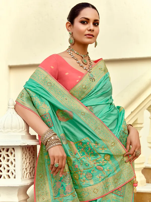 Mint Green silk wedding wear saree for wedding wear