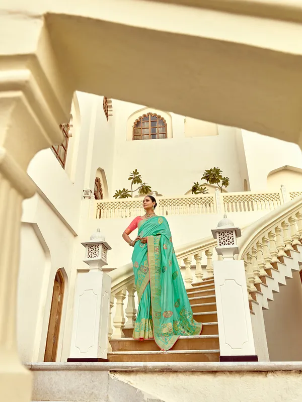 Mint Green silk wedding wear saree for wedding wear