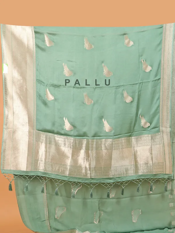 Mint green soft organza saree for women