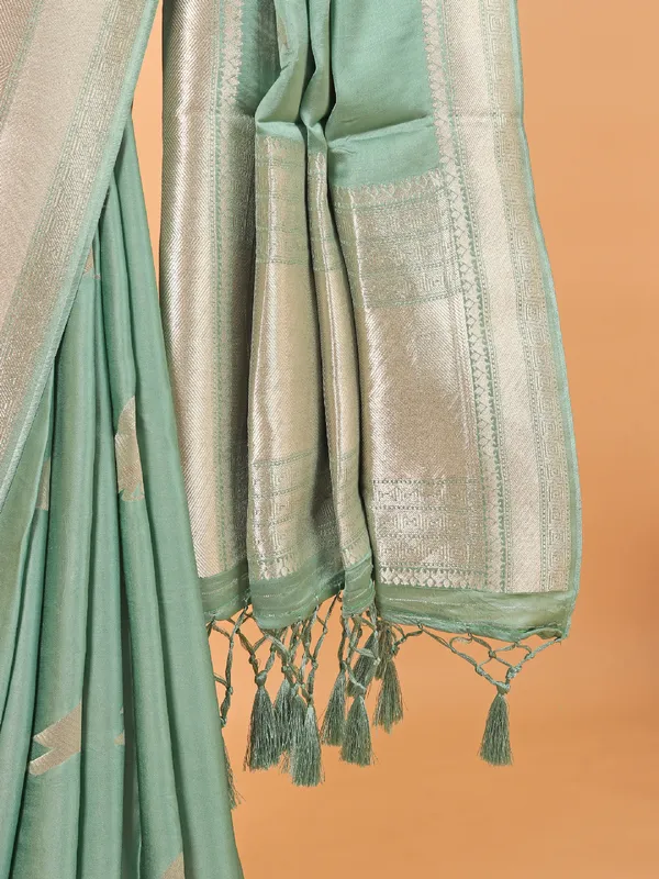 Mint green soft organza saree for women