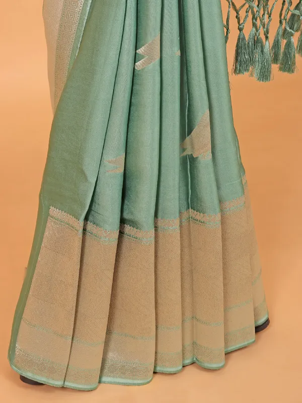 Mint green soft organza saree for women