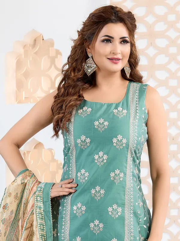 Mint green straight cut salwar suit with dupatta