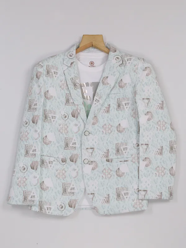 Mint green terry rayon printed blazer