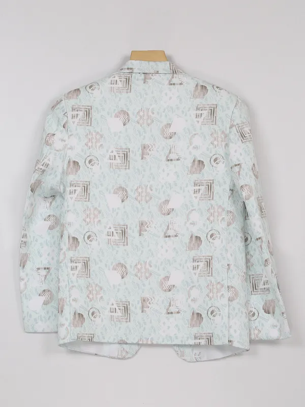Mint green terry rayon printed blazer