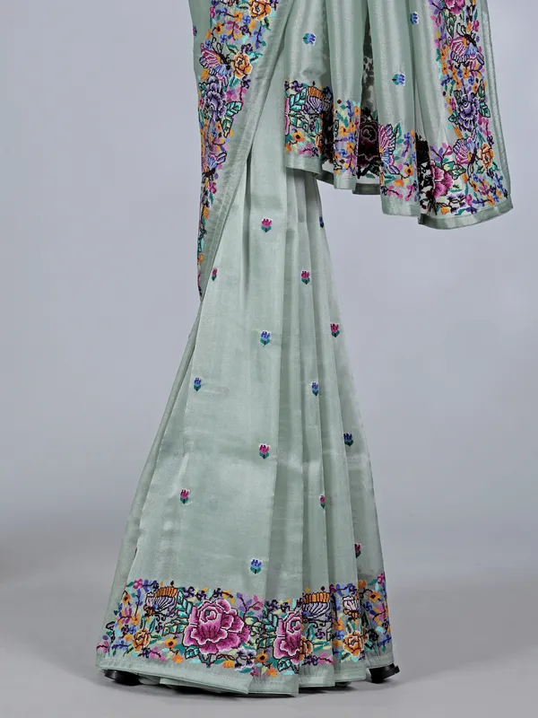 Mint green tissue saree with graceful embroidery