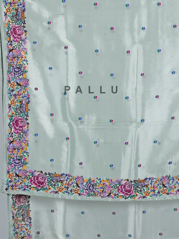 Mint green tissue saree with graceful embroidery