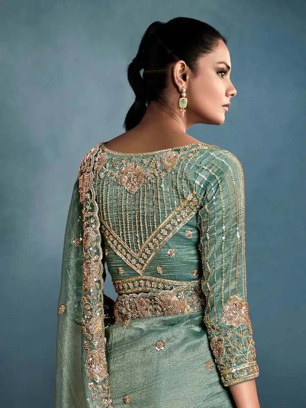 Mint green tissue silk saree for festival