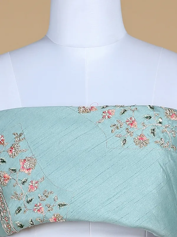 Mint green unstitched raw silk lehenga choli