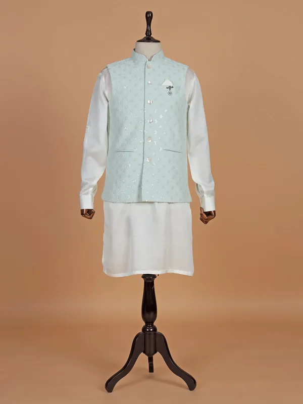 Mint green waistcoat set in cotton silk