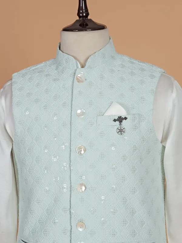 Mint green waistcoat set in cotton silk