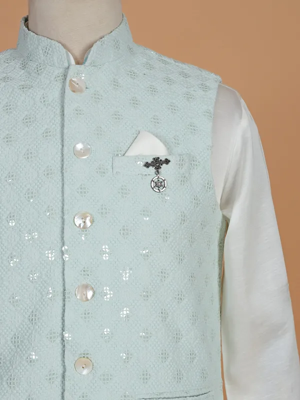 Mint green waistcoat set in cotton silk