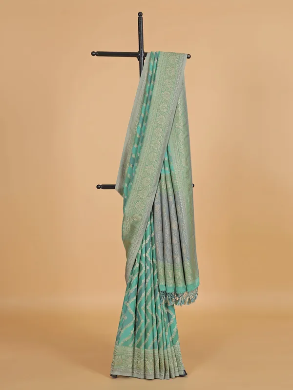 Mint green wedding georgette saree with zari work