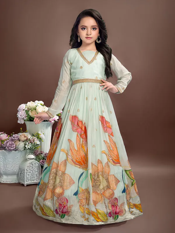 Mint green wedding wear gown for girls