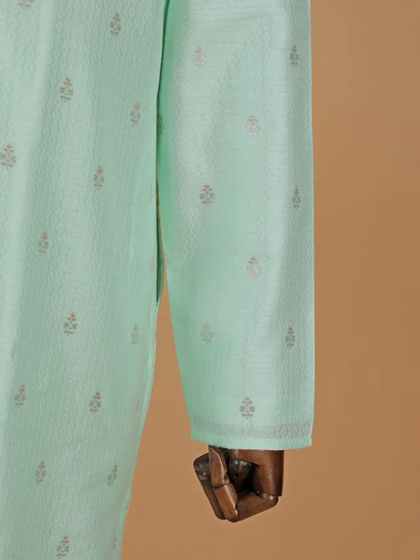 Mint green zari weaved textured kurta suit