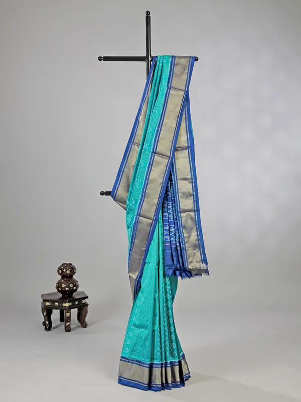 Mint green zari weaving patola silk saree for festive glow