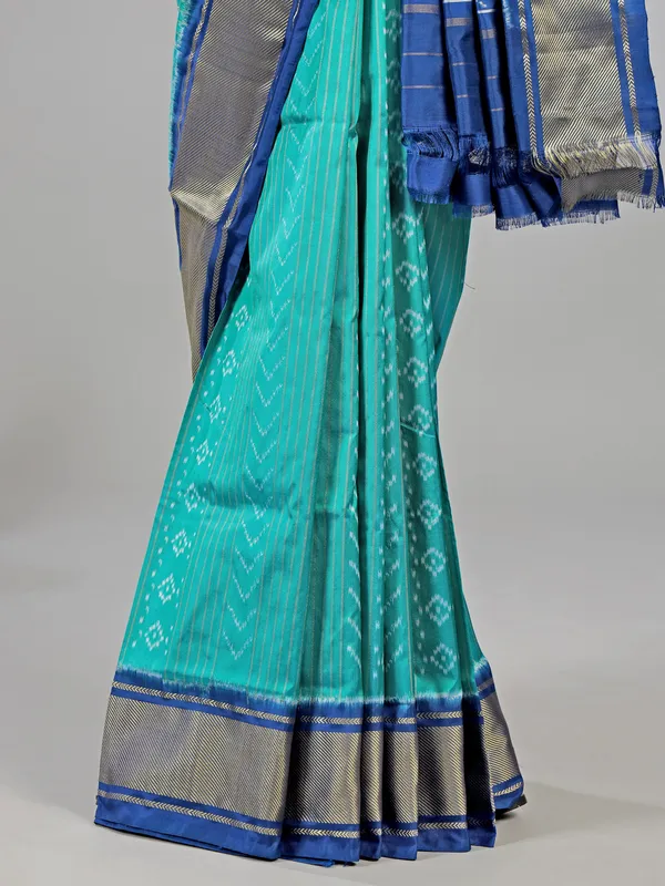 Mint green zari weaving patola silk saree for festive glow