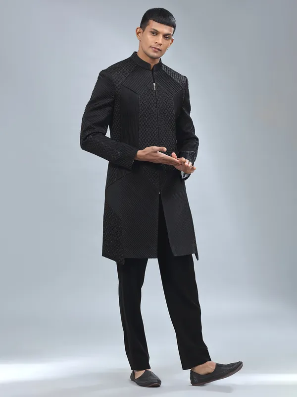Mismerzing black terry rayon indowestern