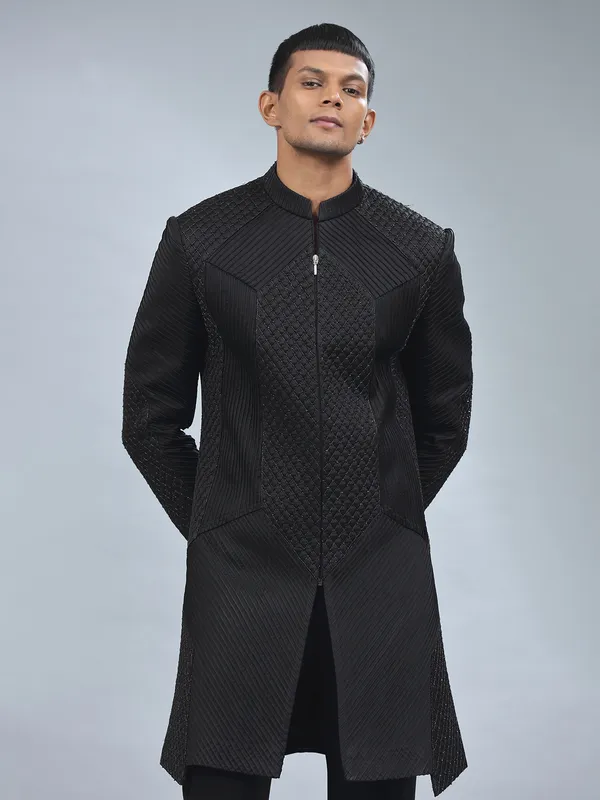 Mismerzing black terry rayon indowestern