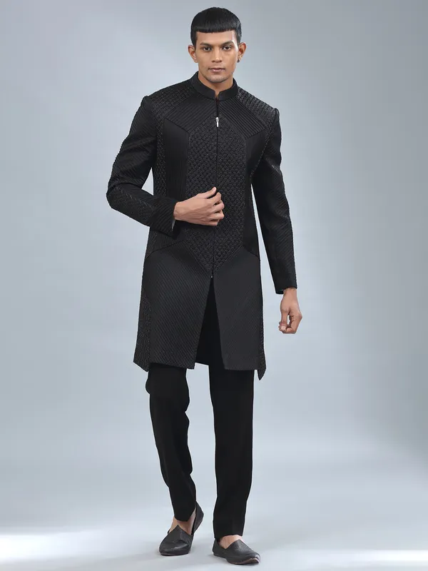 Mismerzing black terry rayon indowestern