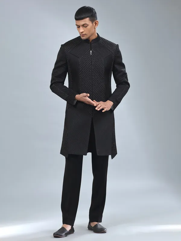Mismerzing black terry rayon indowestern